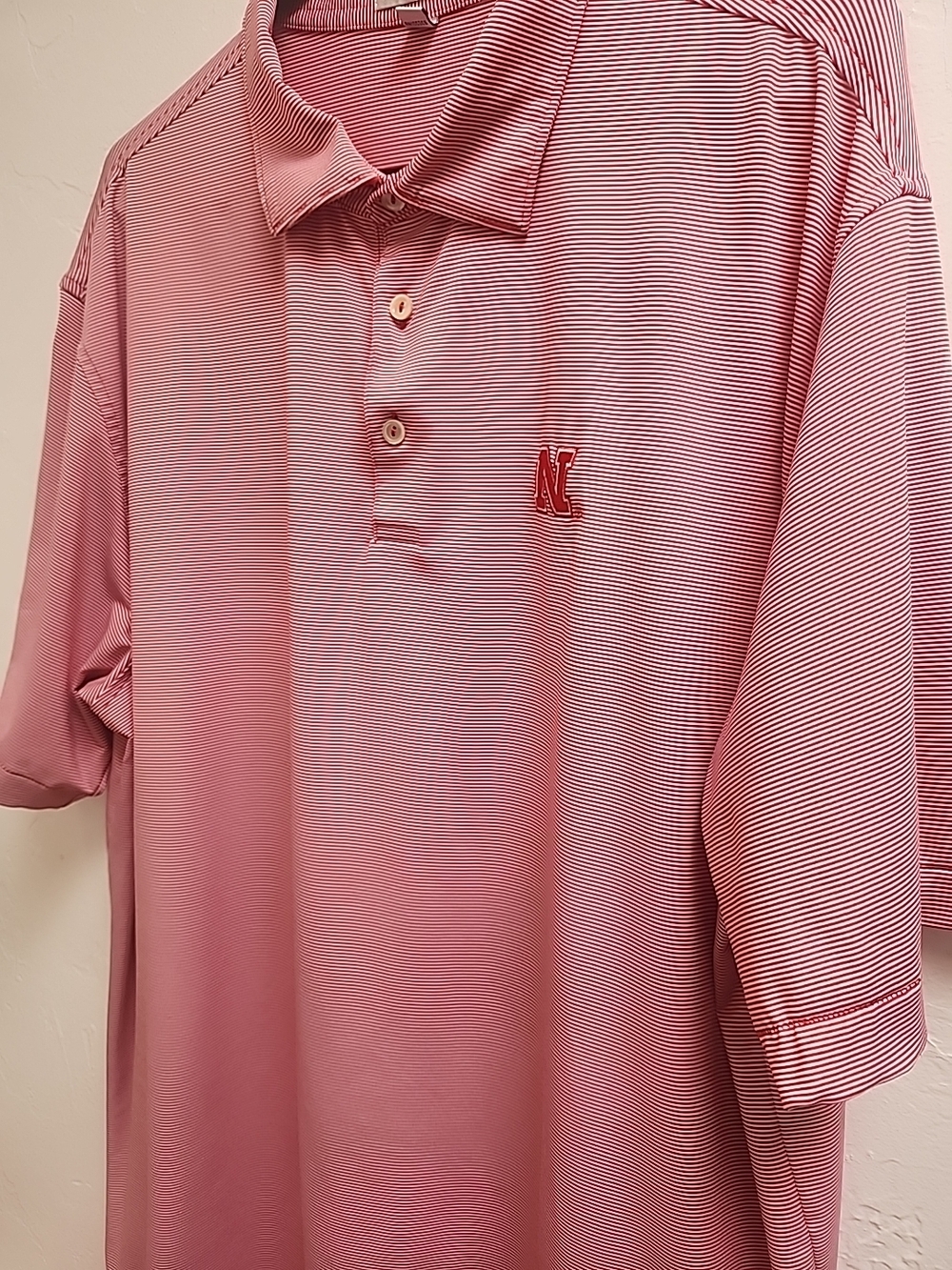 Peter Millar Red Striped Polo with Embroidered N